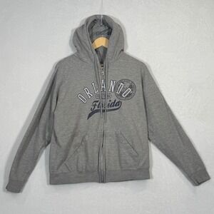 Orlando Florida Souvenir Zip Up Hoodie Mens Large Gray Fleece Sweatshirt Graphic